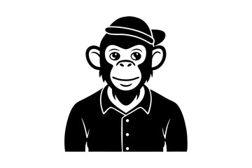 A monkey wearing a shirt and cap on a white background
