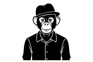 A monkey wearing a shirt and cap on a white background