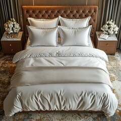 Classic bed with pillow and throw created with generated ai