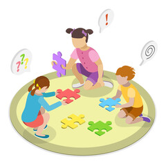 3D Isometric Flat  Illustration of Autism Treatment. Item 1