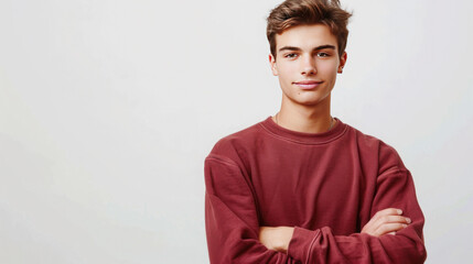 Fototapeta premium America, in his 20's with a slim body, tall slender, wearing a Unisex NuBlendÂ® Crewneck Sweatshirt 