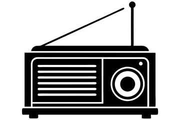 A vector silhouette of an old-fashioned radio on a white background