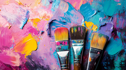 Fototapeta premium Creative Art Supplies with Colorful Paint Palette – Inspiration for Artists