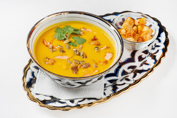 pumpkin cream soup with croutons