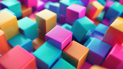 Obraz premium Connected colorful cubes, 3d render.