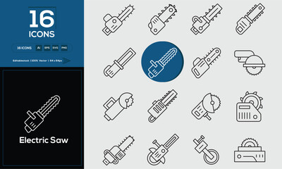 Electric Saw Set of outline icons related to analysis, infographic, analytics. Editable stroke. Vector illustration. 