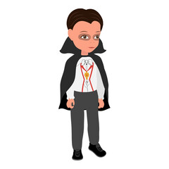 Flat  Illustration of Kid Boy Wearing a Dracula Halloween Costume. Item 4