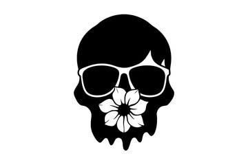 Black skull head wearing sunglasses on a white background