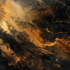 Abstract artworks showcasing a nighttime atmosphere with rich gold and deep black colors, creating