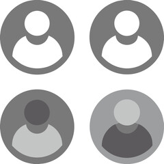 The image displays four circular icons representing user profiles. Each icon features a simple silhouette of a person, with varying shades of gray for the background and figure.