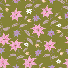 seamless vintage flower pattern on navy background