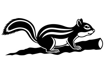 Chipmunk exploring a fallen logo silhouette vector design on a white background