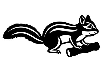 Chipmunk exploring a fallen logo silhouette vector design on a white background