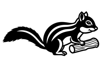 Chipmunk exploring a fallen logo silhouette vector design on a white background