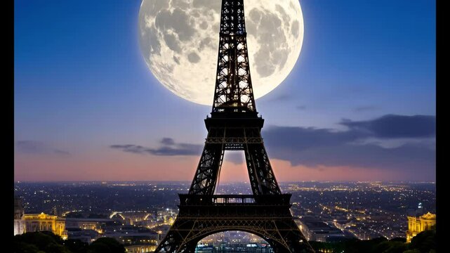 Eiffel Tower under Full Moon
