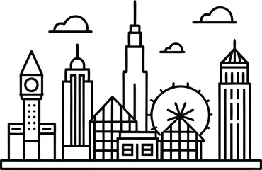 Fototapeta premium Discover city skyline line art perfect for kids coloring adventures 