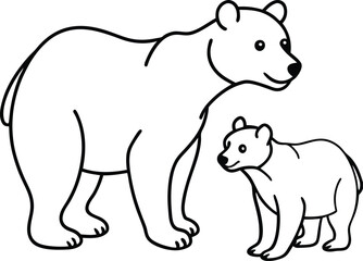 Easy to color bear and cubs line art pages for kids to develop fine motor skills
