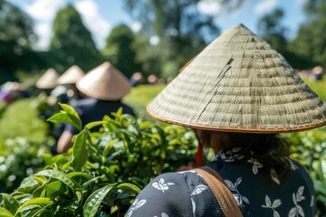 Fototapeta premium Traditional Tea Harvesting in Natural Setting