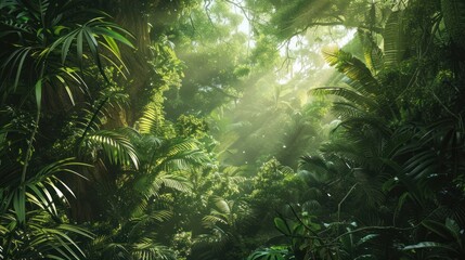 Fototapeta premium Sunlight Filtering Through Lush Jungle Canopy