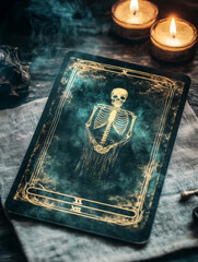 oracle card on the table with candles - mystical illustration - generative ai