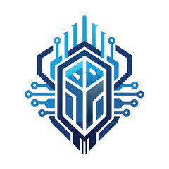 Fototapeta premium Modern Technology Logo with Circuit Board and Digital Pixel Design in Minimalist Futuristic Colors Vector on White Background