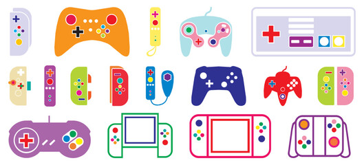 Classic game console icon collection. Classic game consoles icon bundle