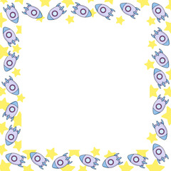 Square frame made of cartoon space rockets with stars