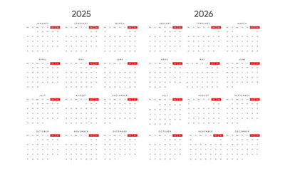 2025 2026 calendar vector.  incredible calendar 2025 2026 vector. vector calendar 2025 2026