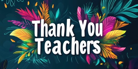 Obraz premium A vibrant celebration of gratitude toward educators featuring colorful foliage, expressing heartfelt thanks for their guidance and support in a creative artistic manner