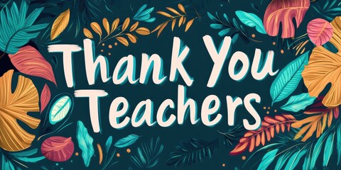 A vibrant, artistic tribute to educators featuring lush tropical foliage and warm colors in a heartfelt thank you message designed to celebrate teachers and their dedication to students