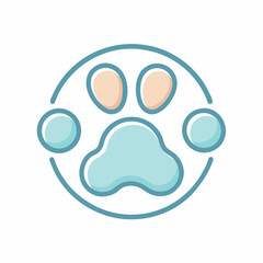 Obraz premium Playful Pet Care Logo with Paw Print and Bone in Soft Baby Blue and Beige Colors