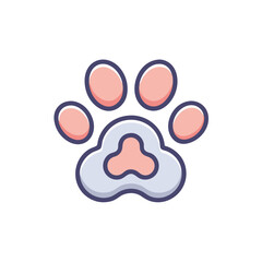 Obraz premium Playful Pet Care Logo with Paw Print and Bone in Soft Baby Blue and Beige Colors