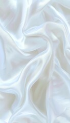 Fototapeta premium White satin silk fabric background, closeup. Luxury, elegant textile, crumpled and draped texture.