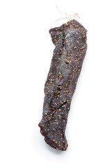 Delicacy dry smoked beef meat isolated on white