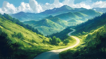 Fototapeta premium Winding Road Through Lush Green Mountains