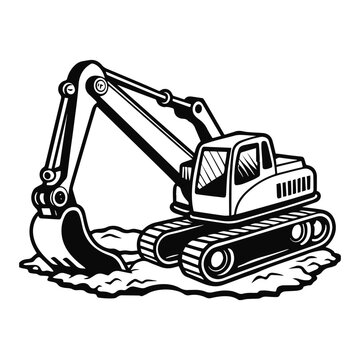 black and white excavator digging ground clip art preview