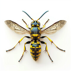 Detailed Close-Up of a Wasp on White Background, Realistic Insect Illustration with Copy Space