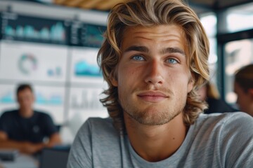 Young Man in Modern Office with Daytime Light 