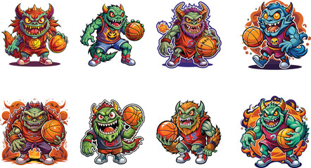 monster playing basketball vector art, design, illustration © black art