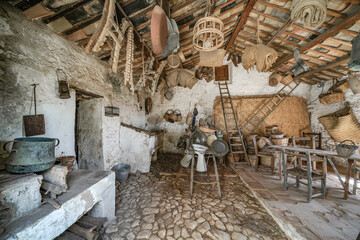 Obraz premium Custonaci Trapani Sicily, Mangiapane cave village, populated as early as the Upper Paleolithic 