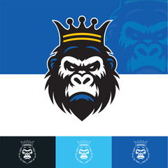 Gorilla crown face logo silhouette vector, black color silhouette