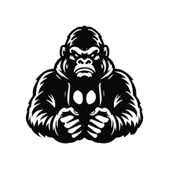 Gorilla crown face logo silhouette vector, black color silhouette