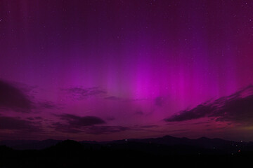 Historic Solar Storms Aurora Borealis from Slovenia, Strong Purple Color Northern Lights