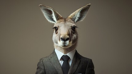 Anthropomorphic Kangaroo Dressed in Business Suit for Corporate Portrait