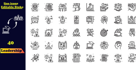 Set of 40 outline icons related to Leadership .