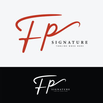 F, P, FP Initial letter logo. Alphabet FP Handwritten Signature logo