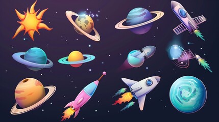 Naklejka premium Space Travel Illustration with Planets and Rockets