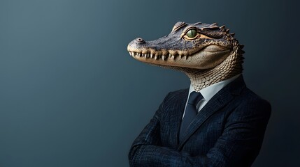 Resilient Corporate Crocodile A Powerful Business Leader in Formal Attire