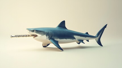 Obraz premium Surreal Underwater Shark Playing a Flute in the Ocean