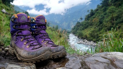 Trekking shoes in Nepal, violet.